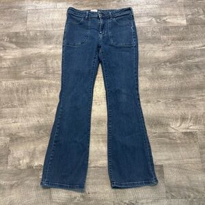 Pilcro Women's Dark Blue Flared Wide Leg Jeans